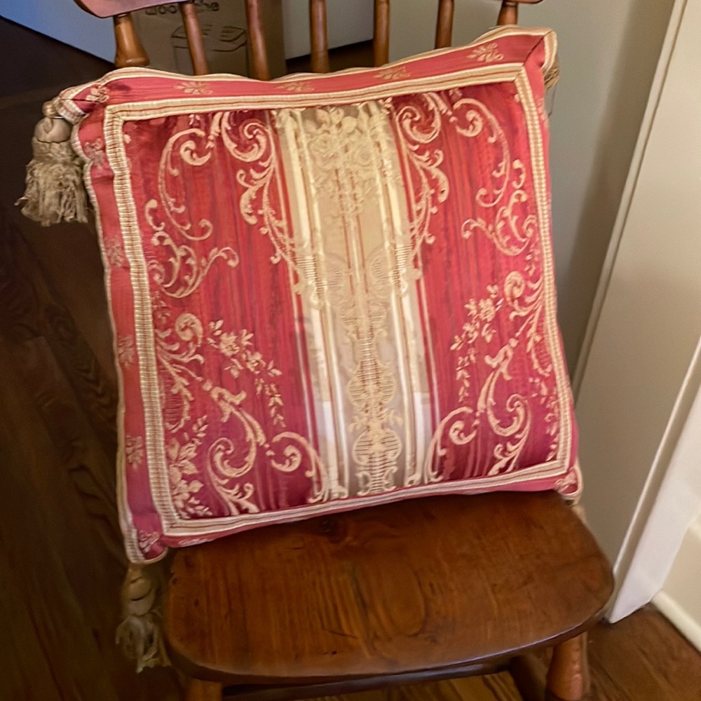 Damask Throw Pillow in Crimson & Gold